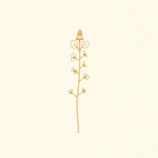 Minimal bronze line drawing of a sweet clover stem with trifoliate leaves and a slim raceme of small flowers, on a cream background.